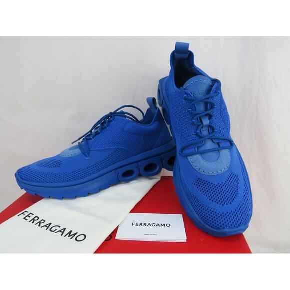 NIB FERRAGAMO BLUE NIMA KNIT MESH LACE LOGO LOW TOP SNEAKERS 10.5 43.5 ITALY - Picture 15 of 16